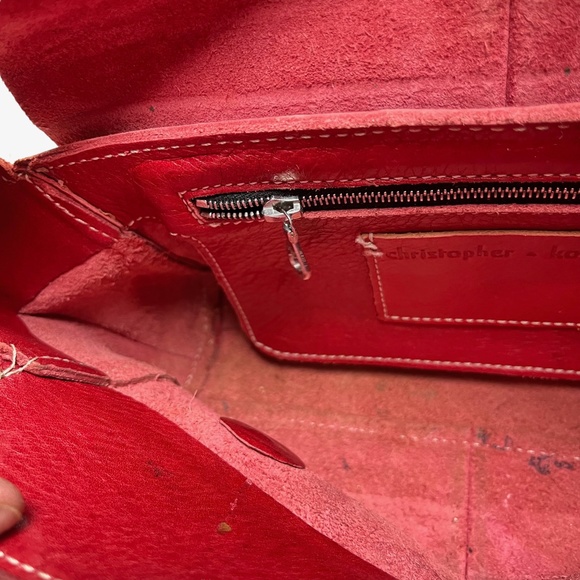 CHRISTOPHER KON Red Wide Strap Shoulder Bag Flap Pocket Purse Genuine Leather - Picture 14 of 16